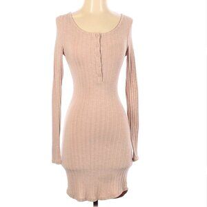 Button Down Fitted Ribbed Long Sleeve Dress by Wet Seal